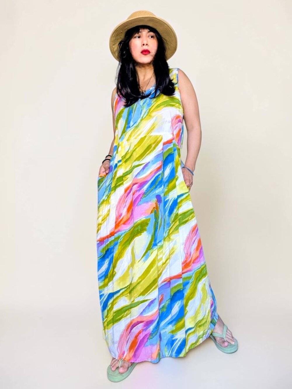 Jams World VTG 90s paper tag artsy watercolor strokes fairy cottage maxidress XL